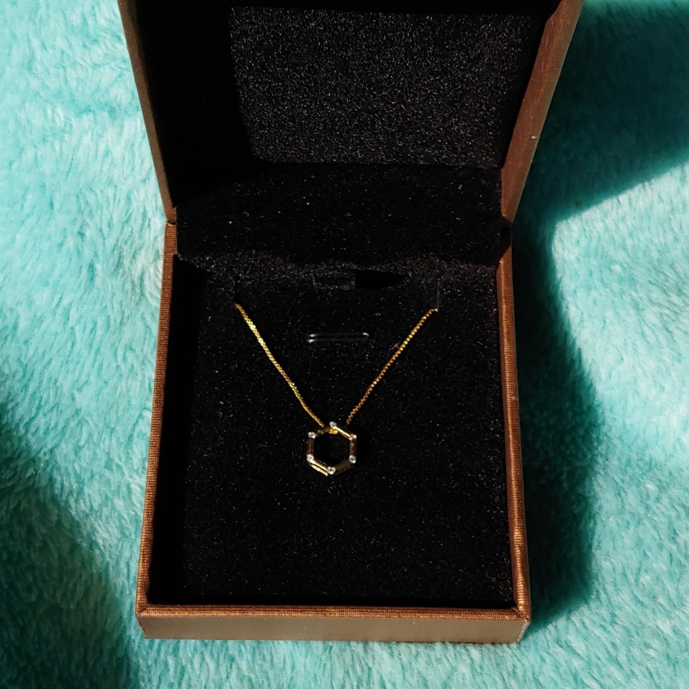 Hexagon gold sterling necklace